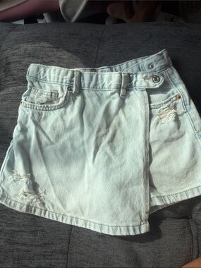 Light Wash Denim Wrap Shorts -